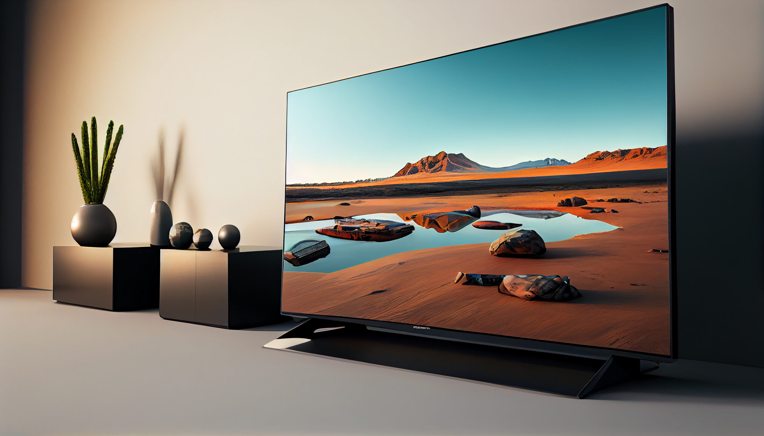 television and houseplants in room scene,generative artificial intelligence